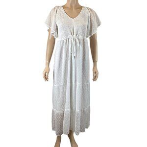 5 For $25 NWT Boho Chic White Maxi‎ Dress Size Medium Flutter Sleeves & Smocked
